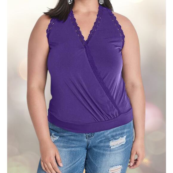 Tops Purple Women 1X Plus Size Lace Surplice Blouse - Picture 1 of 10